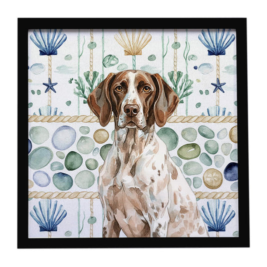 Buy this German Shorthaired Pointer Coastal Sea Glass Framed Metal Print
