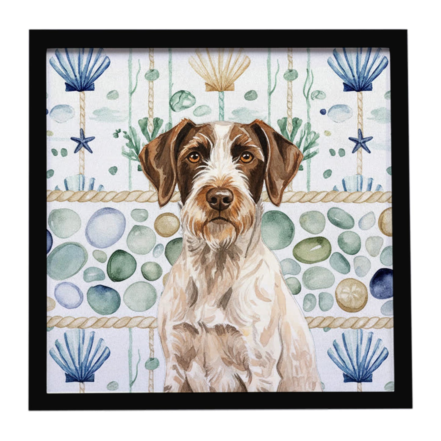 Buy this Liver and White German Wirehaired Pointer Coastal Sea Glass Framed Metal Print