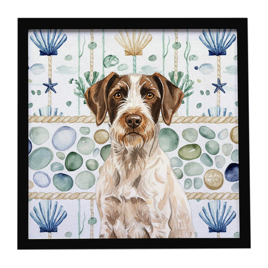 Buy this Liver and White German Wirehaired Pointer Coastal Sea Glass Framed Metal Print