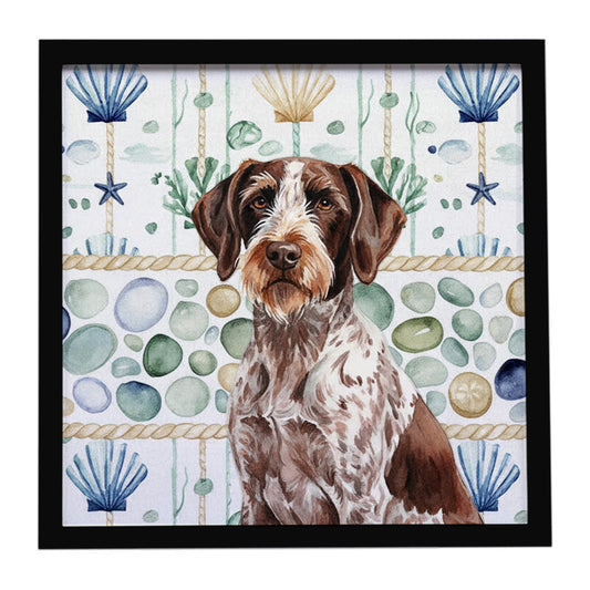 Buy this Roan German Wirehaired Pointer Coastal Sea Glass Framed Metal Print