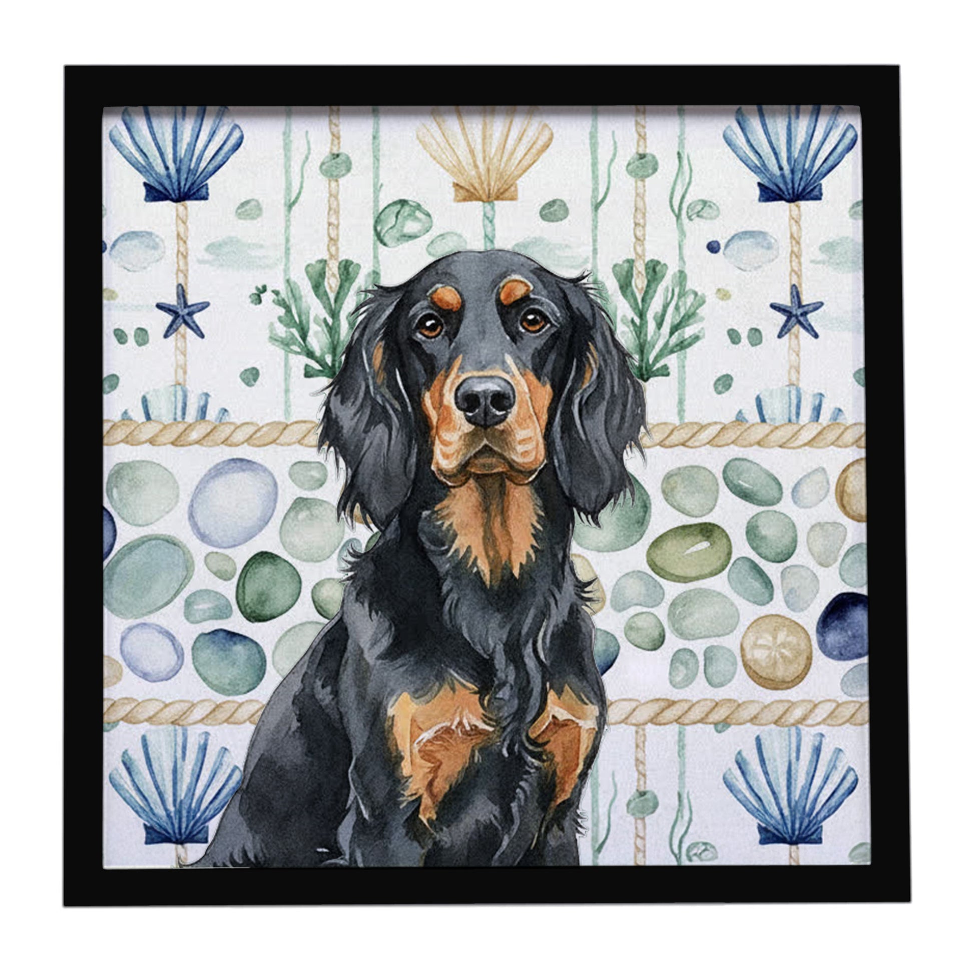 Buy this Gordon Setter Coastal Sea Glass Framed Metal Print