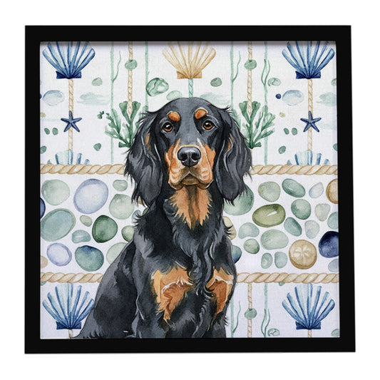 Buy this Gordon Setter Coastal Sea Glass Framed Metal Print