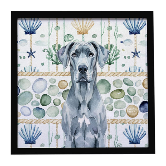 Buy this Blue Great Dane Coastal Sea Glass Framed Metal Print