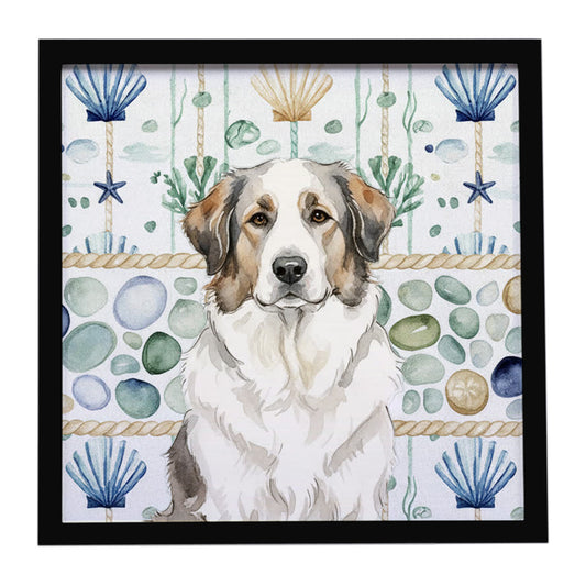 Buy this Badger Great Pyrenees Coastal Sea Glass Framed Metal Print