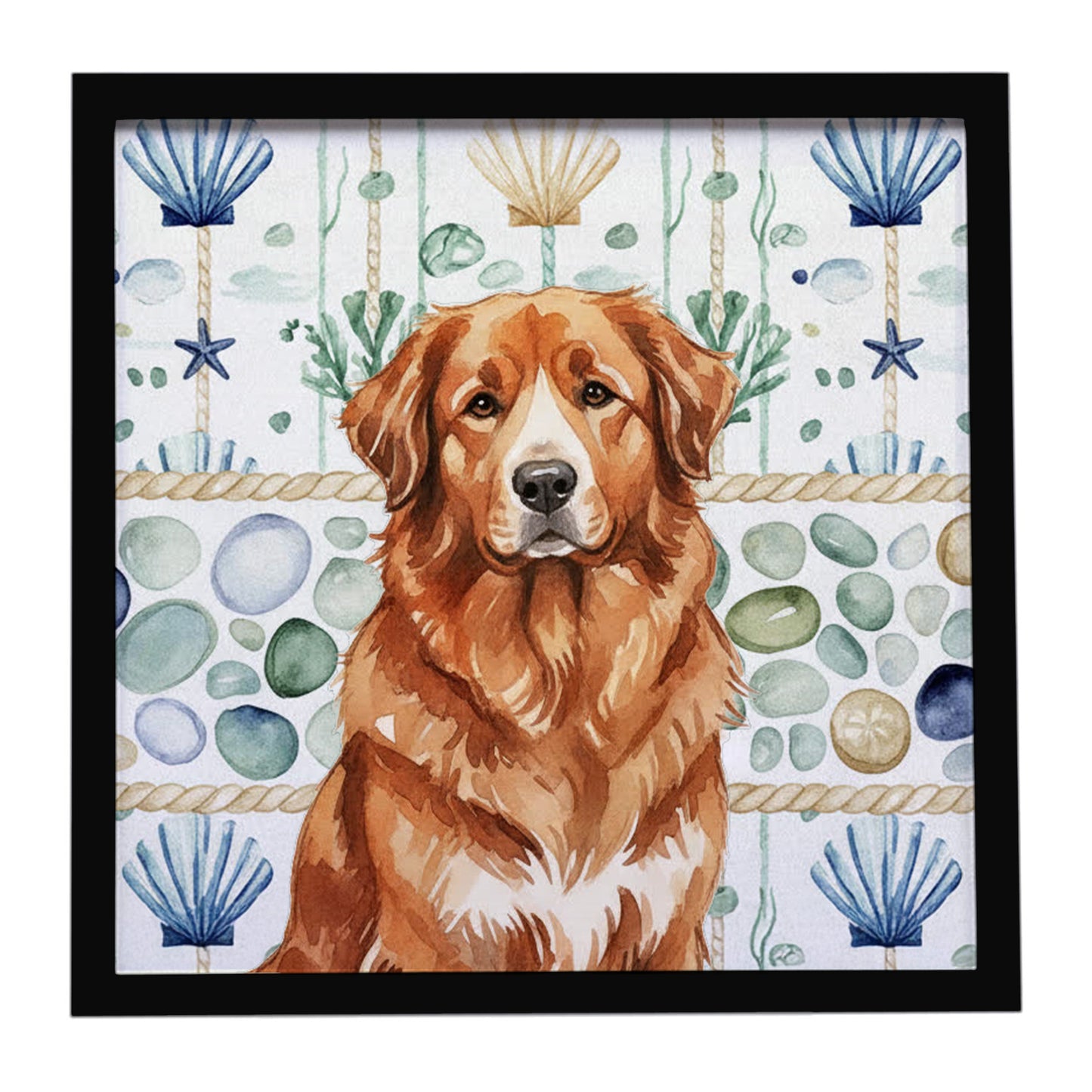 Buy this Reddish Brown Great Pyrenees Coastal Sea Glass Framed Metal Print