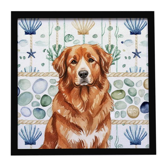 Buy this Reddish Brown Great Pyrenees Coastal Sea Glass Framed Metal Print