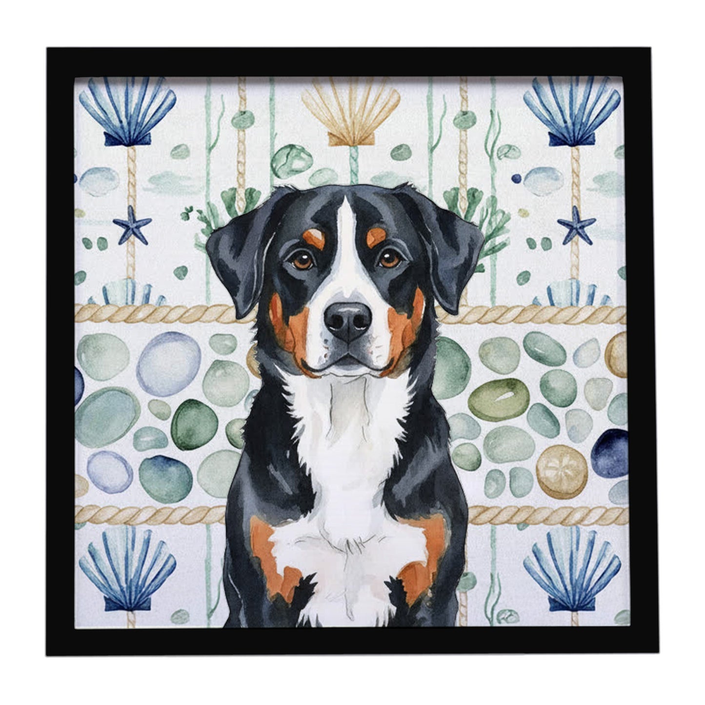 Buy this Greater Swiss Mountain Dog Coastal Sea Glass Framed Metal Print