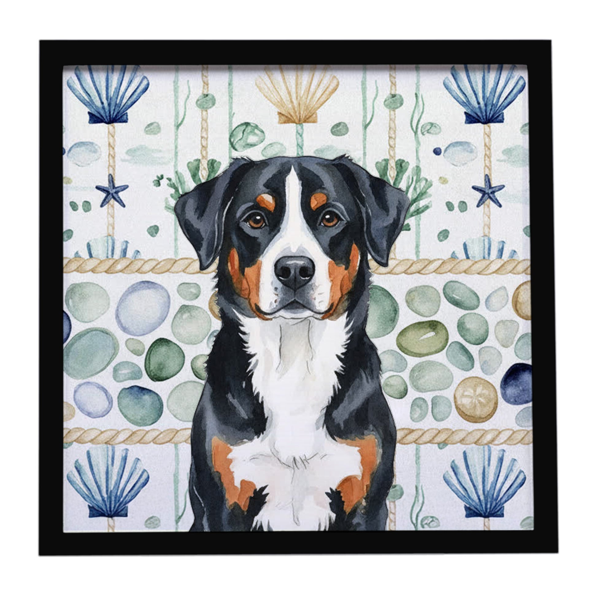 Buy this Greater Swiss Mountain Dog Coastal Sea Glass Framed Metal Print