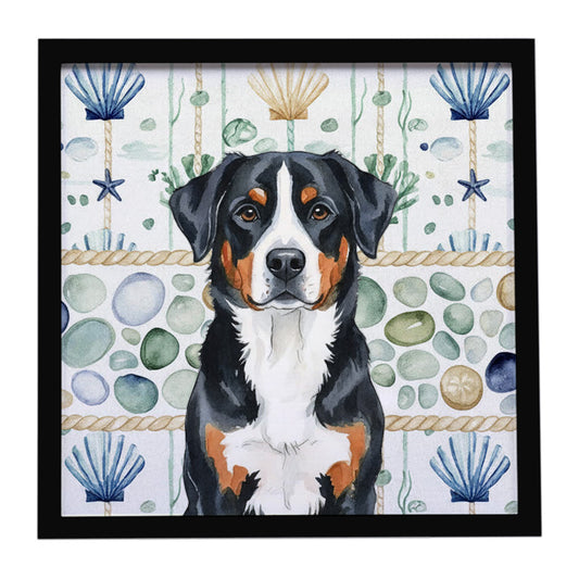 Buy this Greater Swiss Mountain Dog Coastal Sea Glass Framed Metal Print