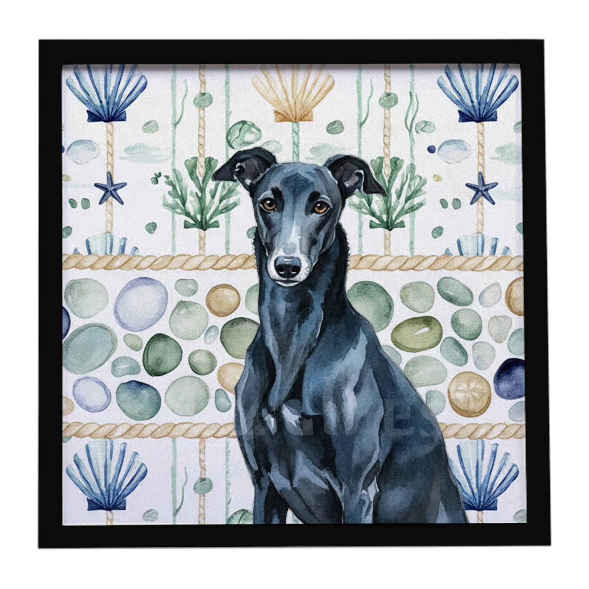 Buy this Black Greyhound Coastal Sea Glass Framed Metal Print