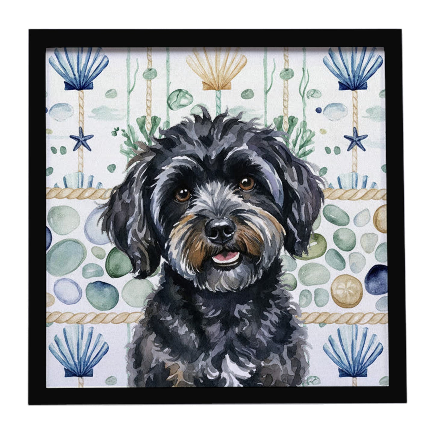 Buy this Black Havanese Coastal Sea Glass Framed Metal Print