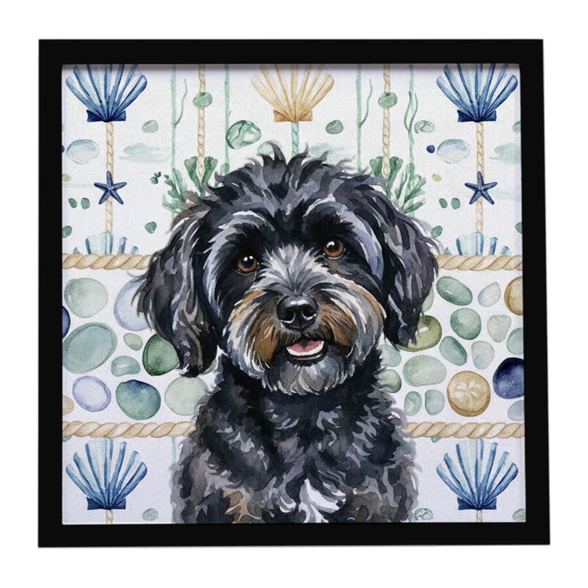 Buy this Black Havanese Coastal Sea Glass Framed Metal Print