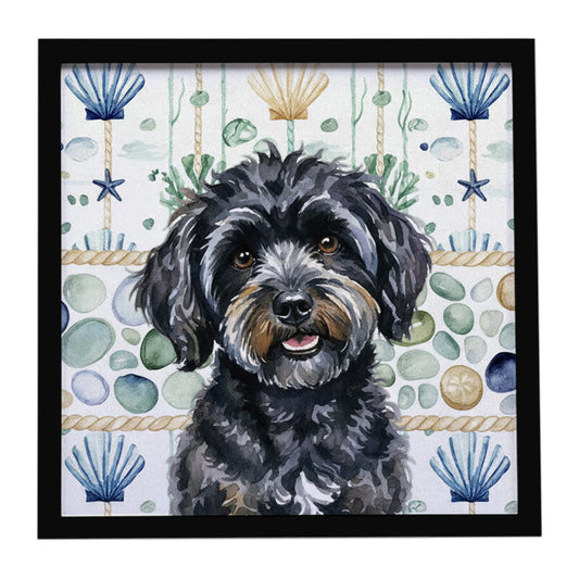 Buy this Black Havanese Coastal Sea Glass Framed Metal Print