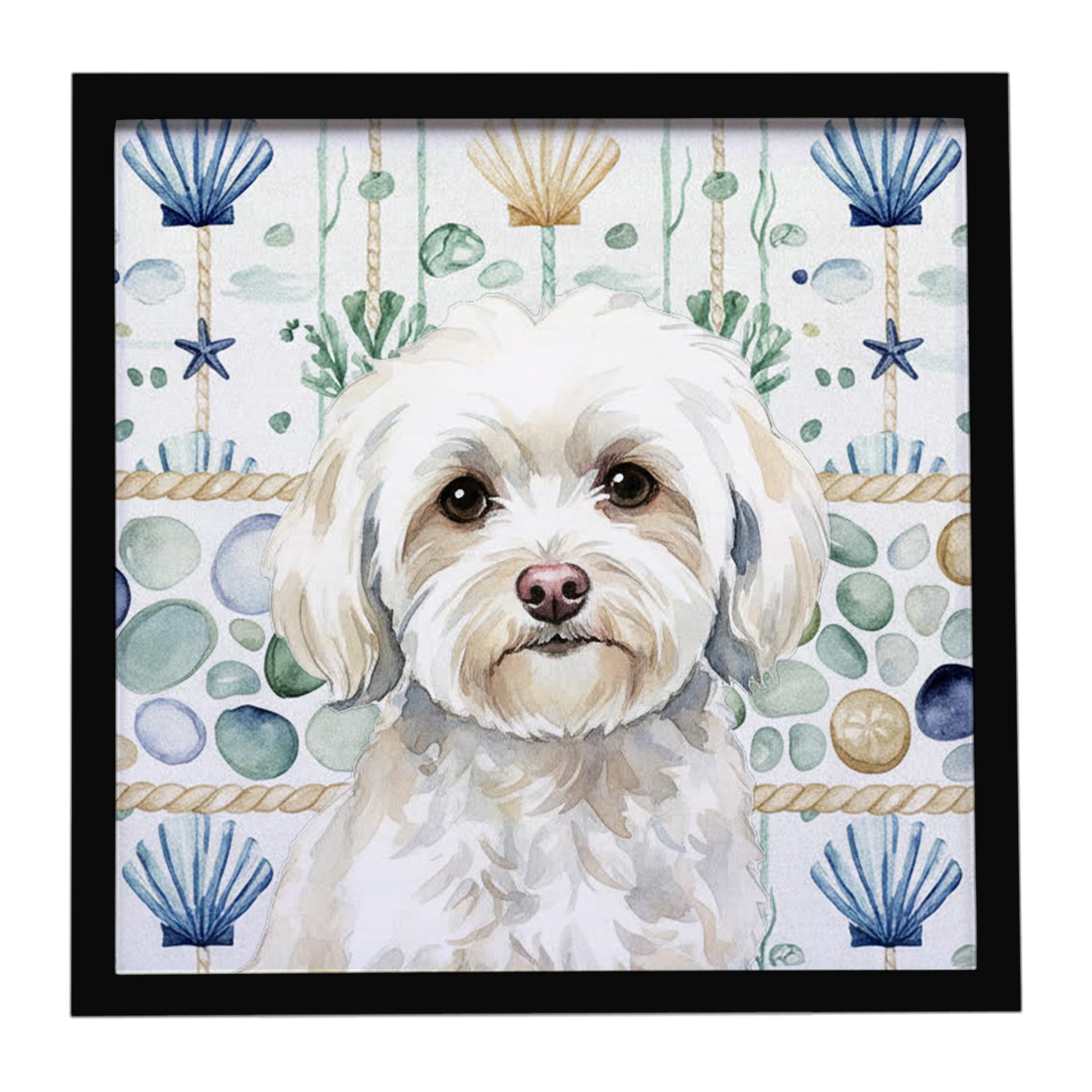 Buy this White Havanese Coastal Sea Glass Framed Metal Print