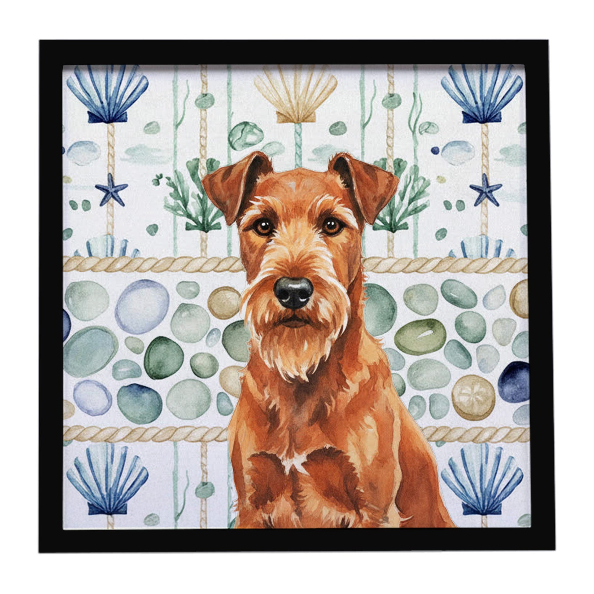 Buy this Irish Terrier Coastal Sea Glass Framed Metal Print