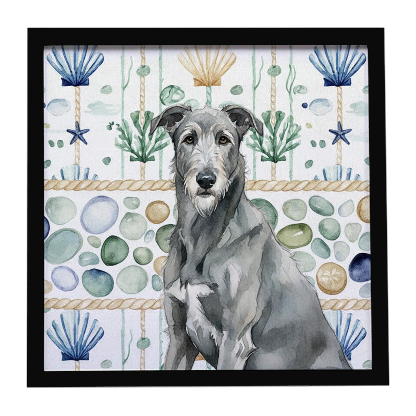 Buy this Gray Irish Wolfhound Coastal Sea Glass Framed Metal Print