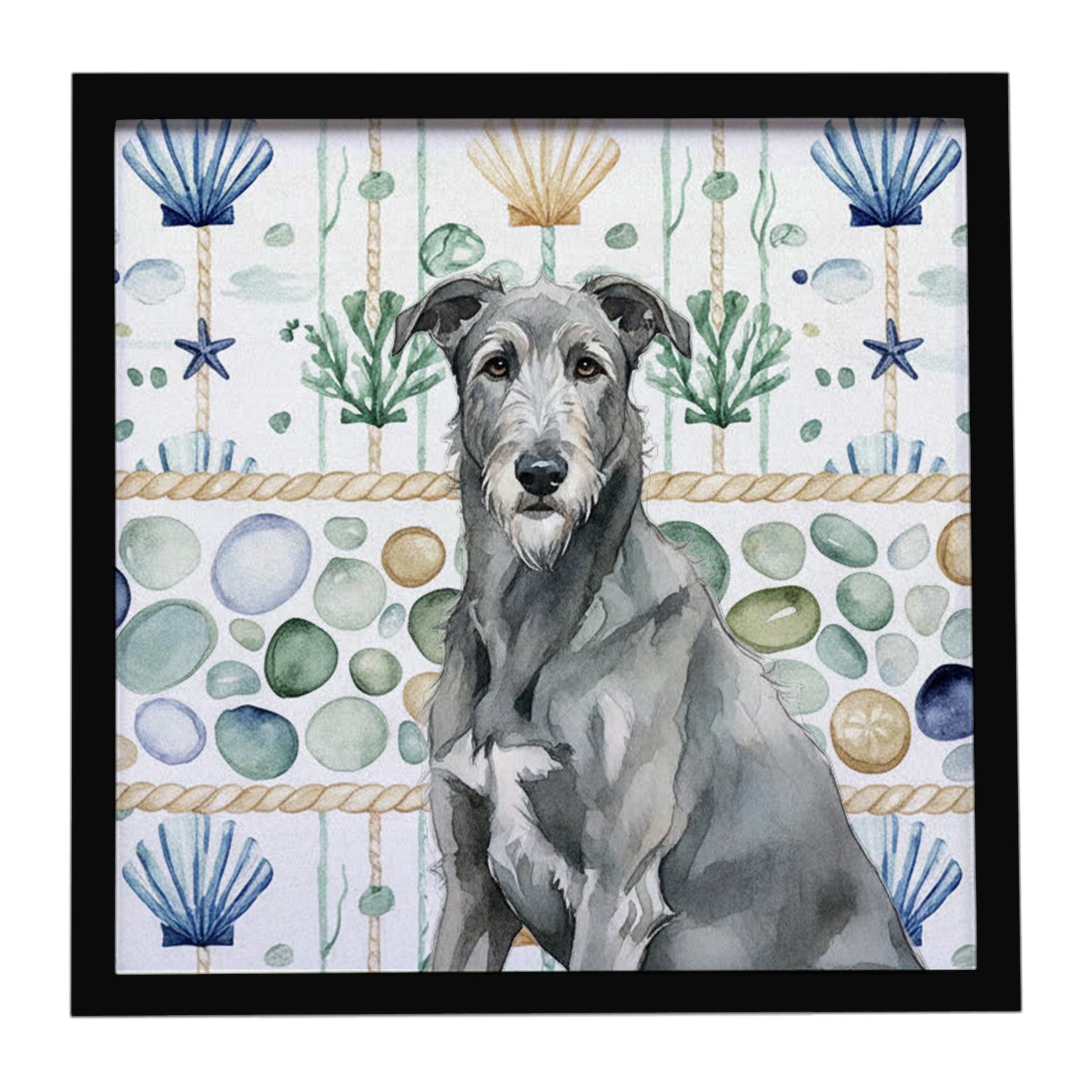 Buy this Gray Irish Wolfhound Coastal Sea Glass Framed Metal Print