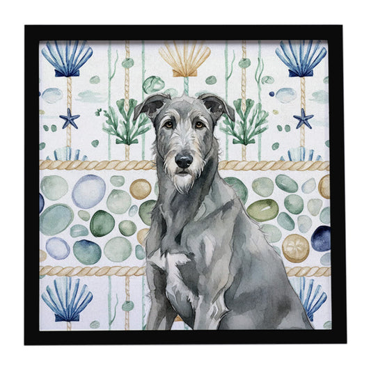 Buy this Gray Irish Wolfhound Coastal Sea Glass Framed Metal Print