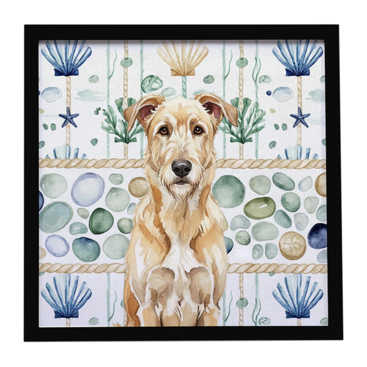 Buy this Wheaten Irish Wolfhound Coastal Sea Glass Framed Metal Print