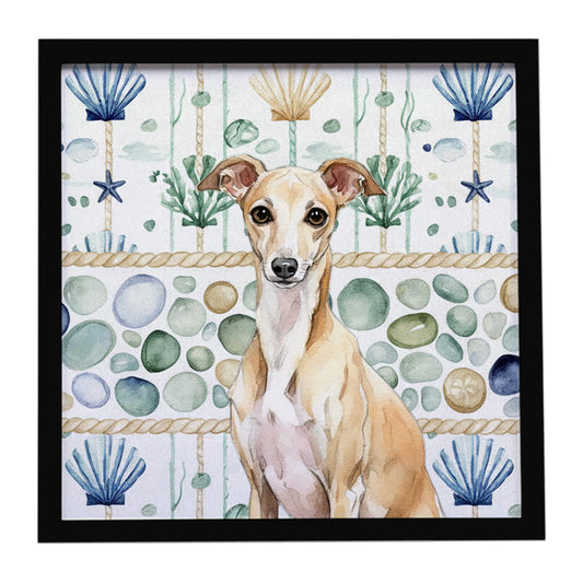 Buy this Fawn Italian Greyhound Coastal Sea Glass Framed Metal Print