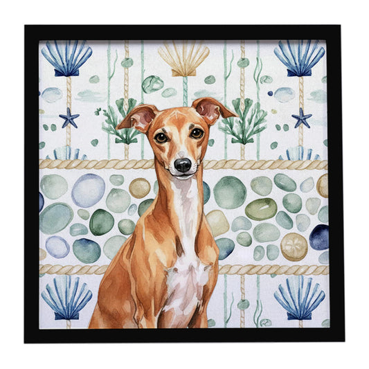 Buy this Red Italian Greyhound Coastal Sea Glass Framed Metal Print