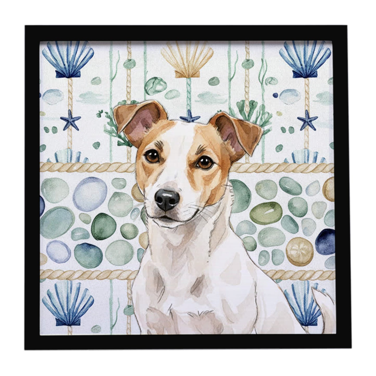 Buy this White and Tan Jack Russell Terrier Coastal Sea Glass Framed Metal Print