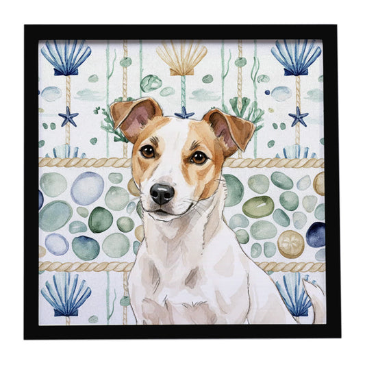 Buy this White and Tan Jack Russell Terrier Coastal Sea Glass Framed Metal Print