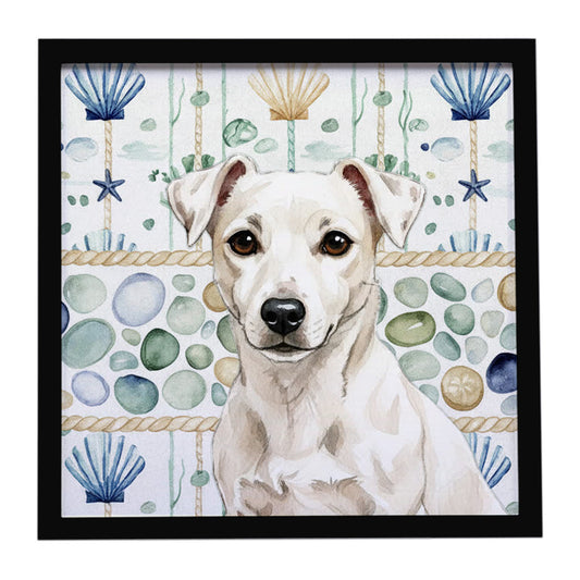 Buy this White Jack Russell Terrier Coastal Sea Glass Framed Metal Print