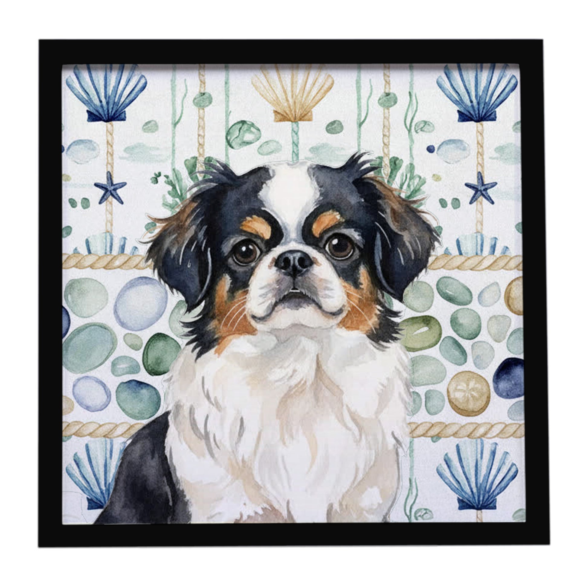 Buy this Tricolor Japanese Chin Coastal Sea Glass Framed Metal Print