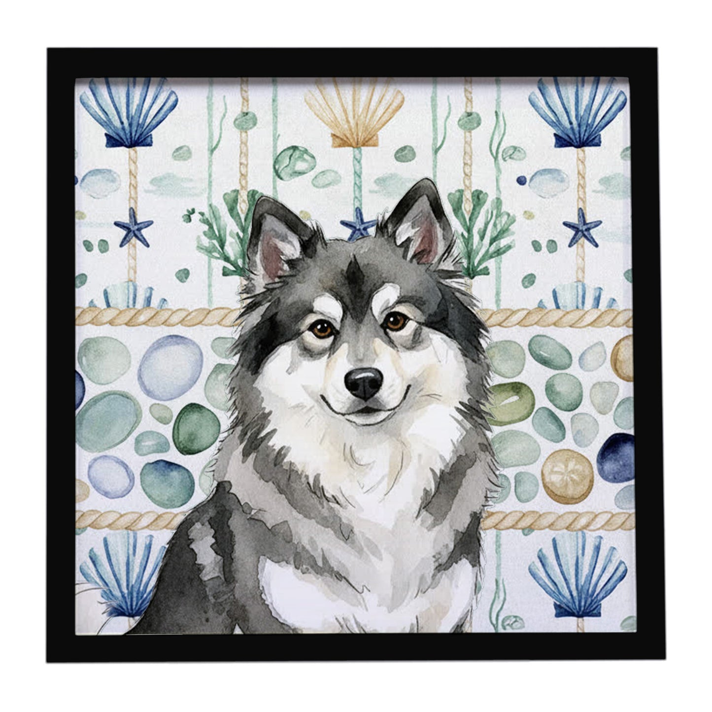 Buy this Keeshond Coastal Sea Glass Framed Metal Print
