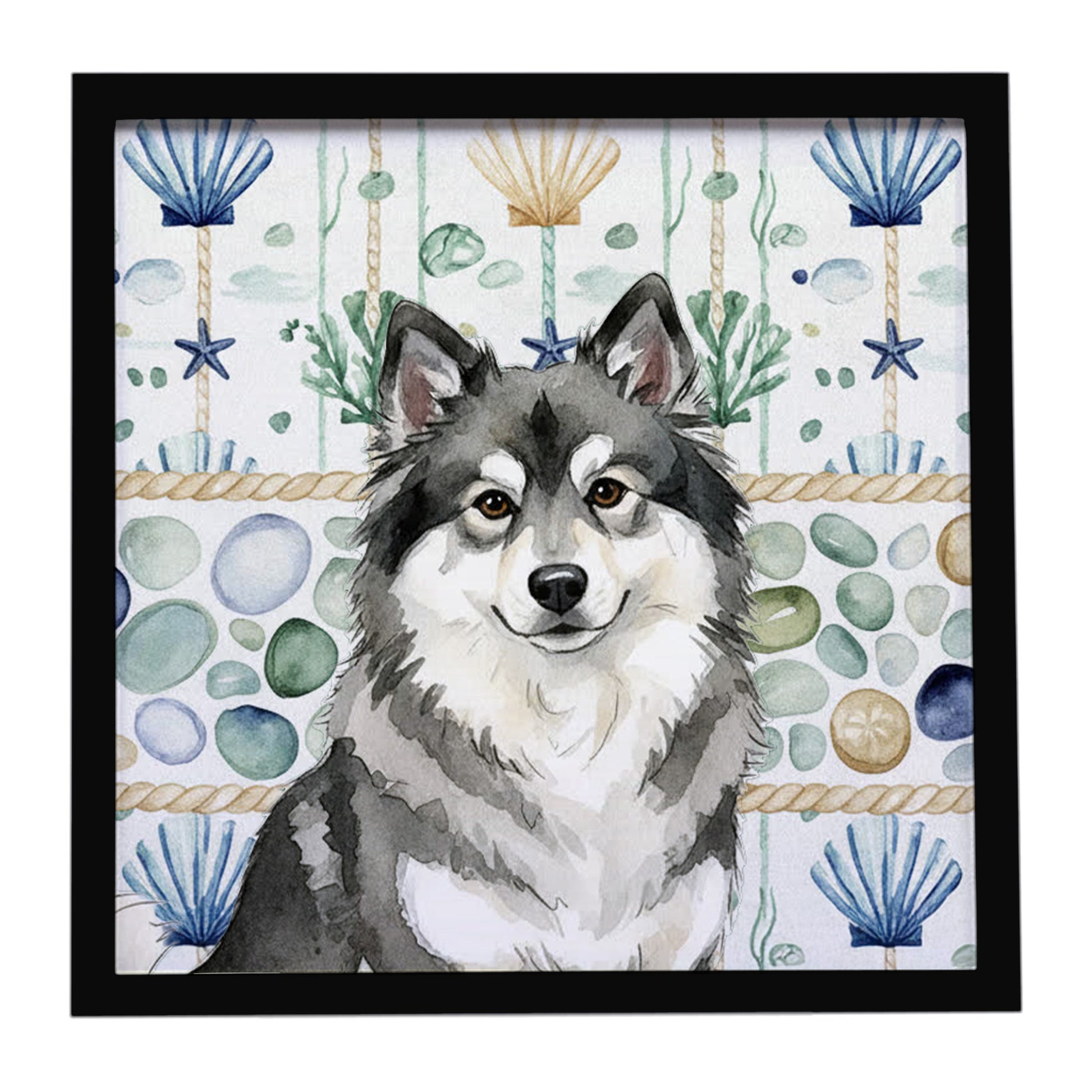 Buy this Keeshond Coastal Sea Glass Framed Metal Print