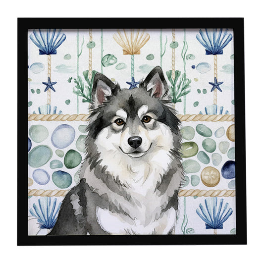 Buy this Keeshond Coastal Sea Glass Framed Metal Print
