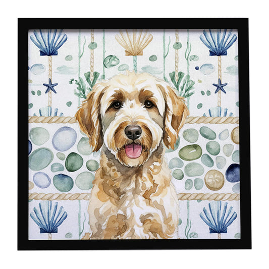 Buy this Yellow Labradoodle Coastal Sea Glass Framed Metal Print