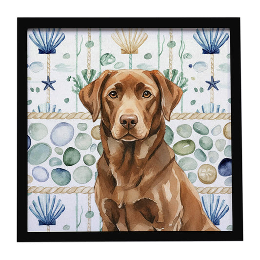 Buy this Chocolate Labrador Retriever Coastal Sea Glass Framed Metal Print