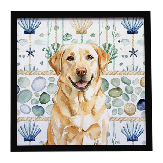 Buy this Yellow Labrador Retriever Coastal Sea Glass Framed Metal Print