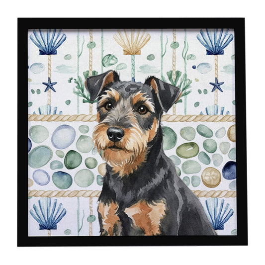 Buy this Black and Tan Lakeland Terrier Coastal Sea Glass Framed Metal Print