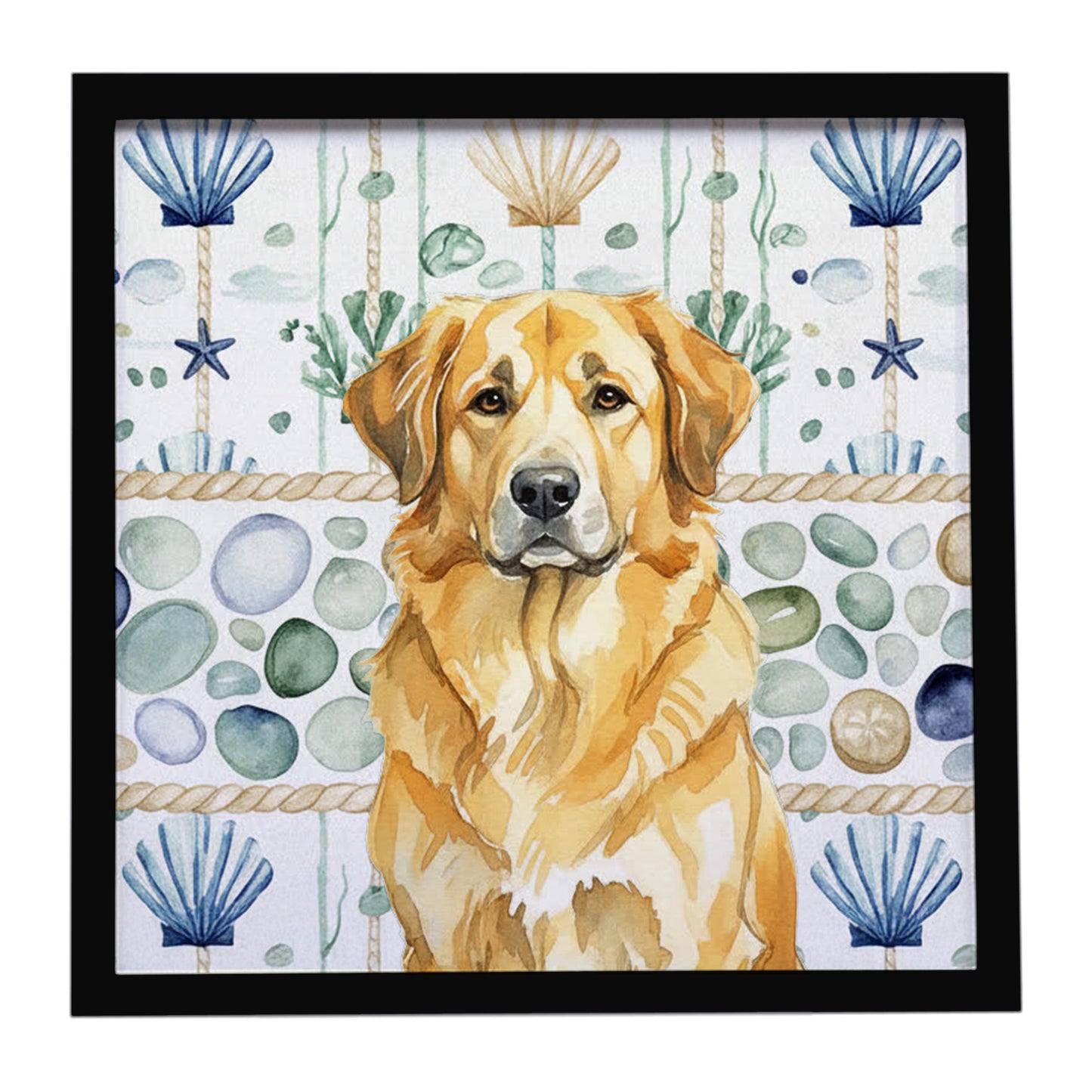 Buy this Lion Yellow Leonberger Coastal Sea Glass Framed Metal Print