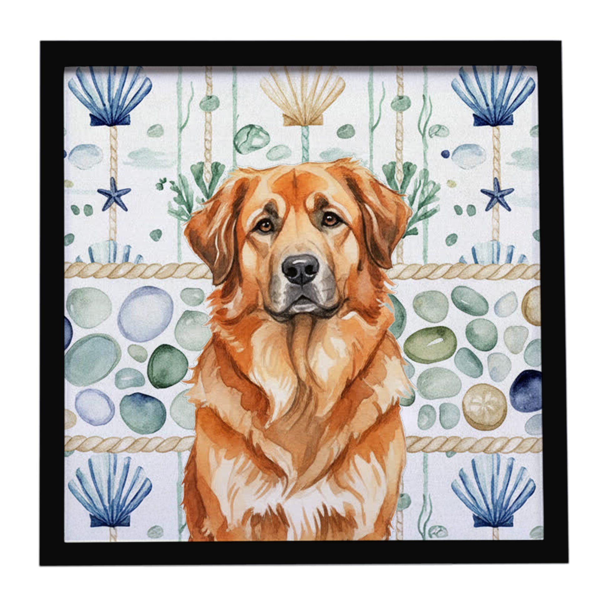 Buy this Red Leonberger Coastal Sea Glass Framed Metal Print