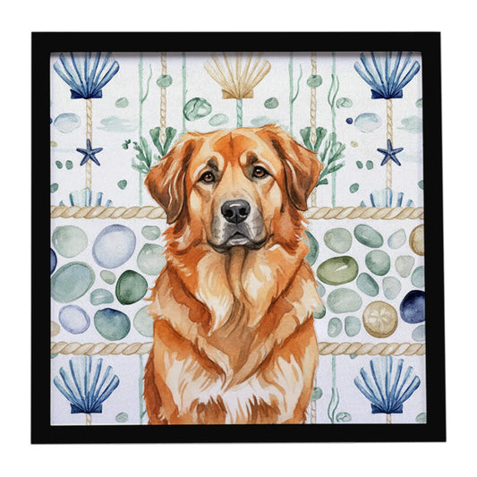 Buy this Red Leonberger Coastal Sea Glass Framed Metal Print