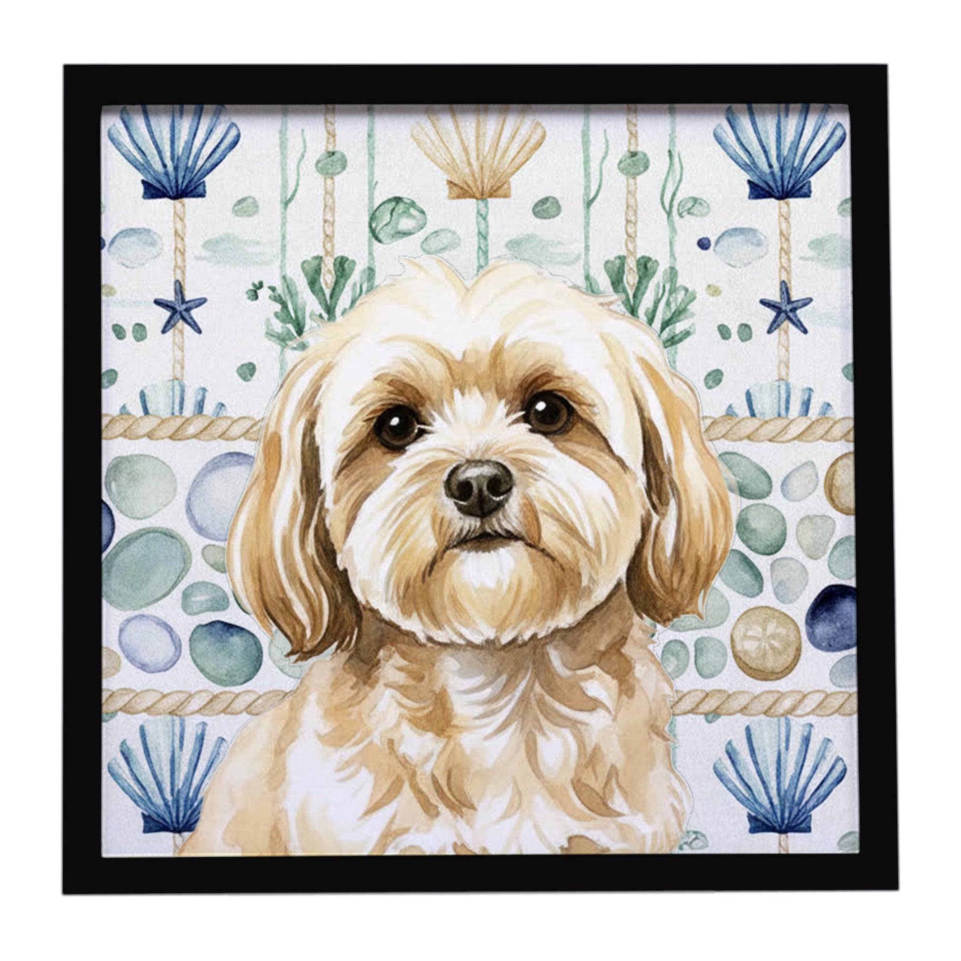 Buy this Cream Lhasa Apso Coastal Sea Glass Framed Metal Print