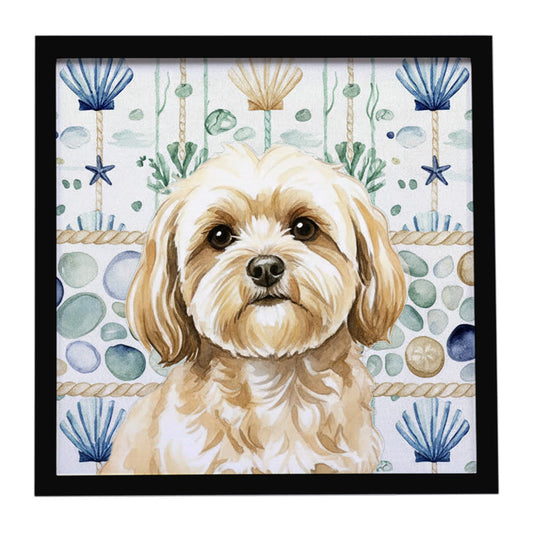 Buy this Cream Lhasa Apso Coastal Sea Glass Framed Metal Print