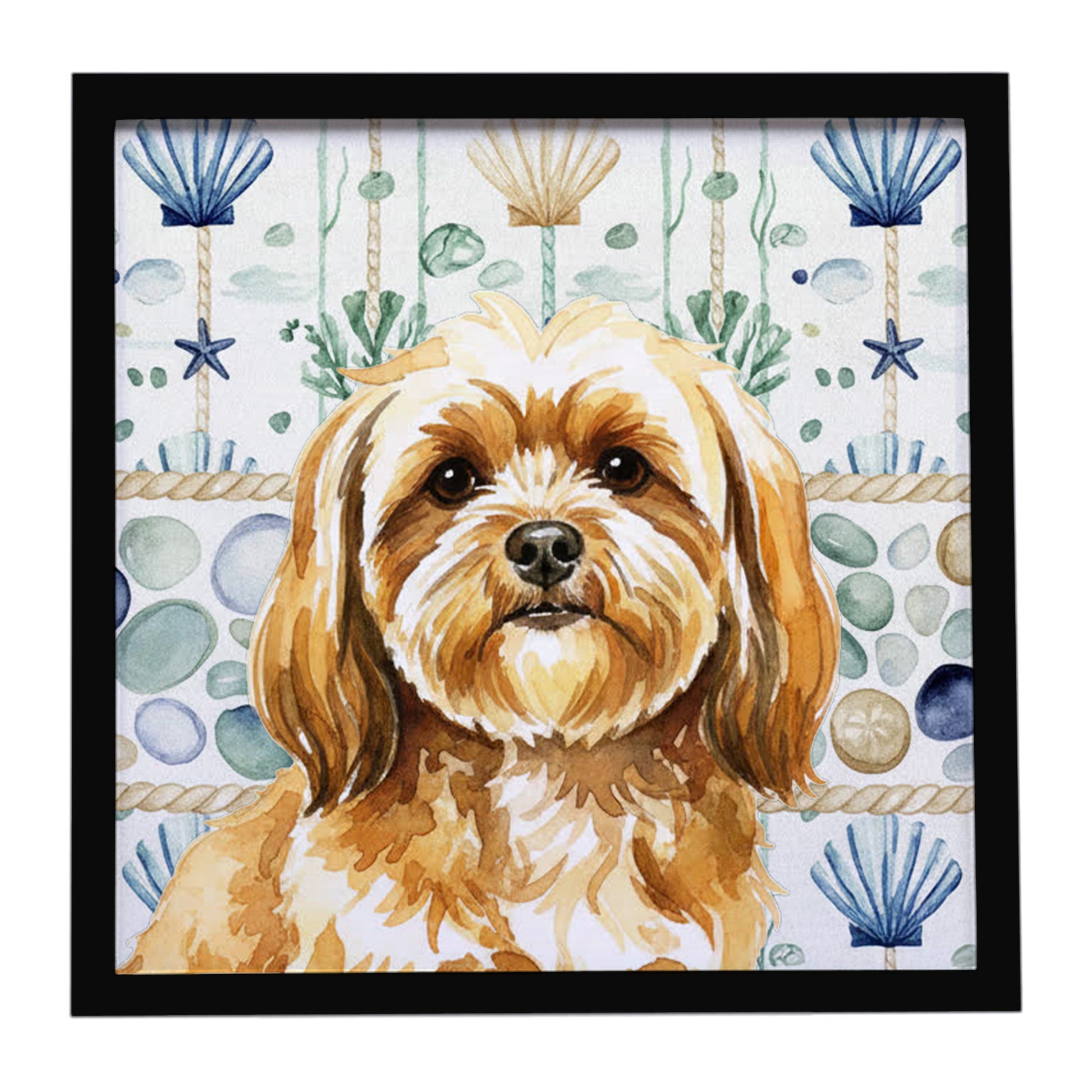 Buy this Gold Lhasa Apso Coastal Sea Glass Framed Metal Print