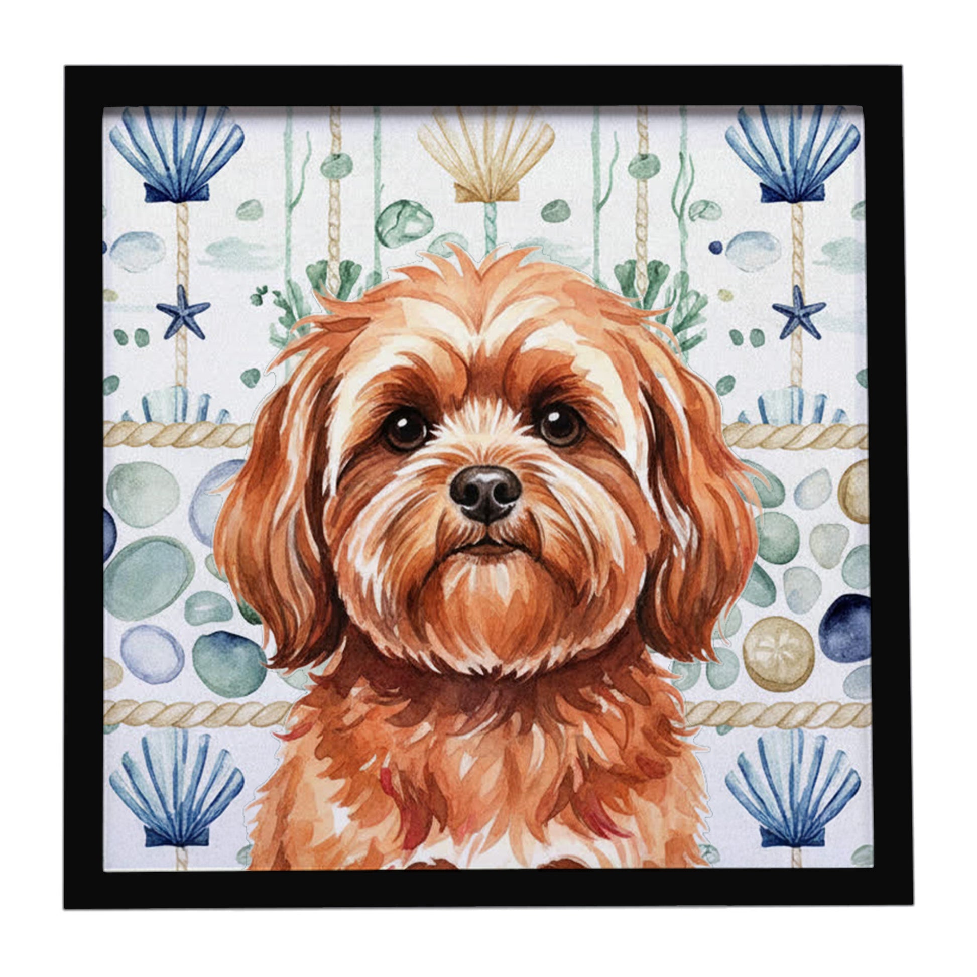 Buy this Red Lhasa Apso Coastal Sea Glass Framed Metal Print