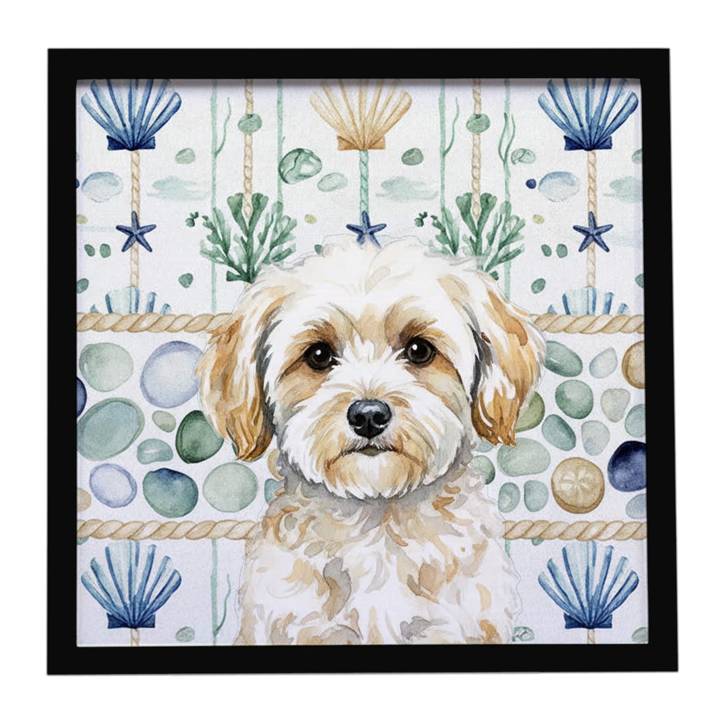 Buy this Maltipoo Coastal Sea Glass Framed Metal Print