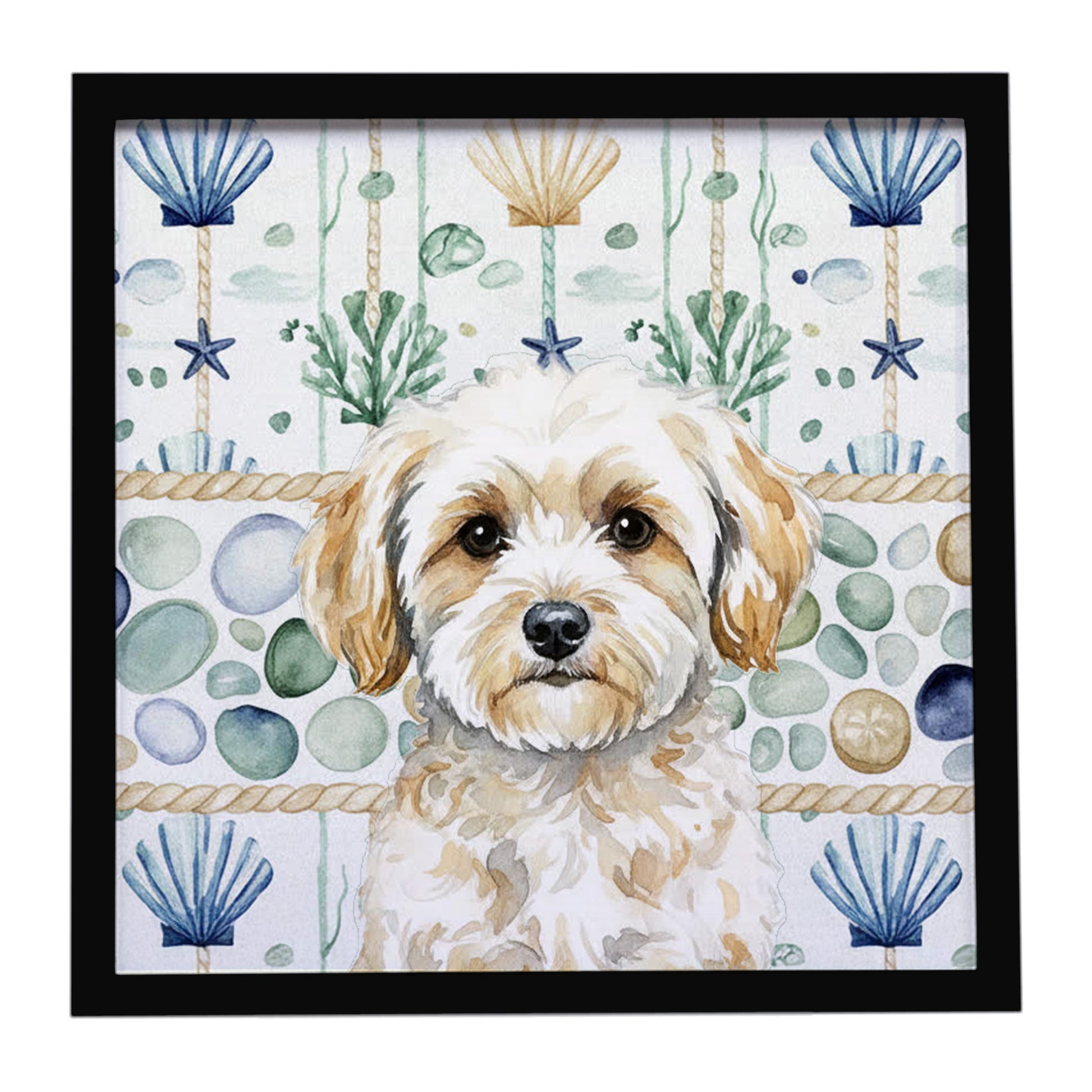 Buy this Maltipoo Coastal Sea Glass Framed Metal Print