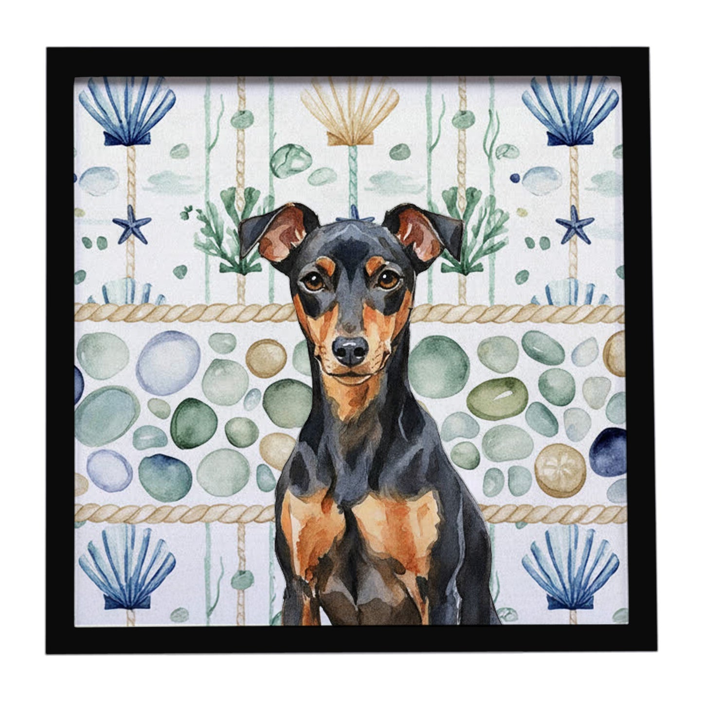 Buy this Manchester Terrier Coastal Sea Glass Framed Metal Print
