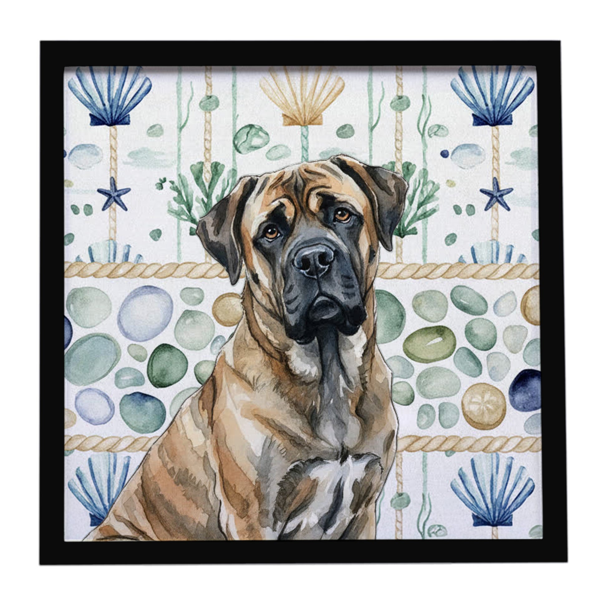 Buy this Brindle Mastiff Coastal Sea Glass Framed Metal Print