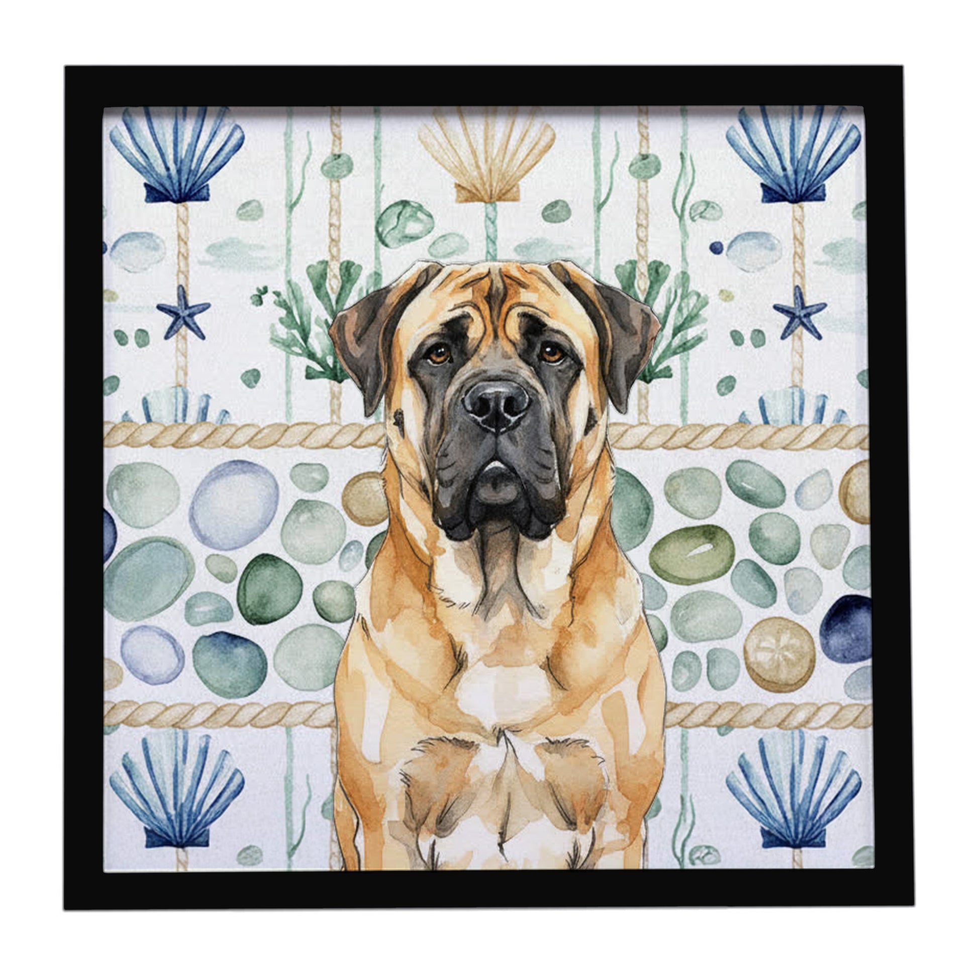 Buy this Fawn Mastiff Coastal Sea Glass Framed Metal Print