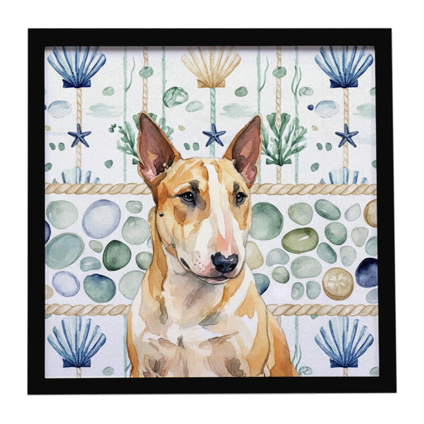 Buy this Miniature Bull Terrier Coastal Sea Glass Framed Metal Print
