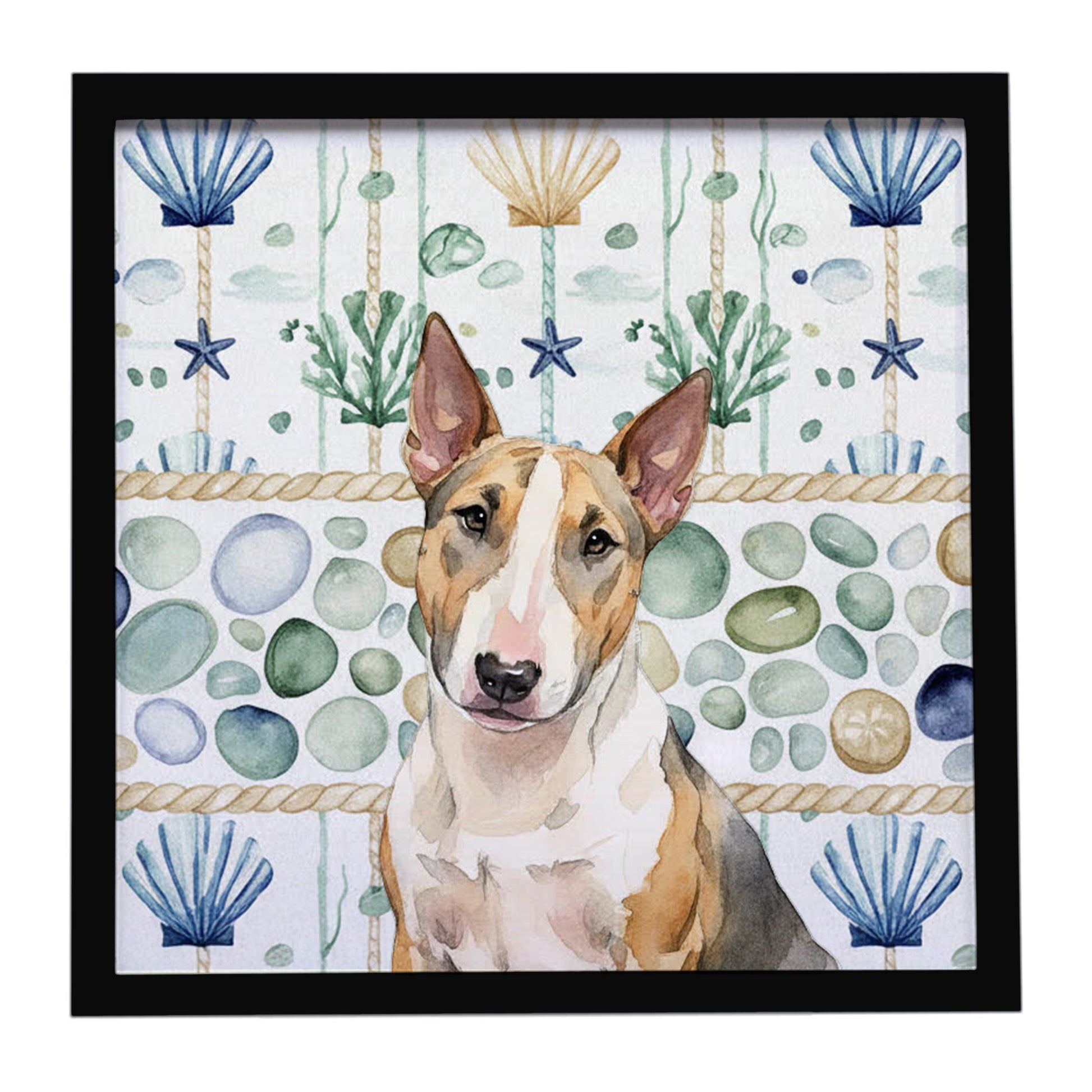 Buy this Tricolor Miniature Bull Terrier Coastal Sea Glass Framed Metal Print